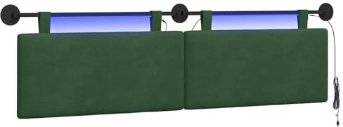 vidaXL Hängendes Kopfteil Mit LED Licht Dschungelgrün Cordstoff, Moderner rechteckiger Wand-Kopfteil, weich gepolstert, verstellbare Rückenlehne, platzsparender Bett-Zubehör