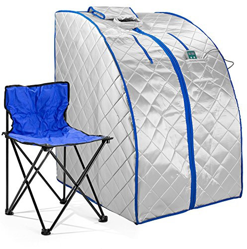 Durasage Infrarot IR Far Portable Indoor Personal Spa Sauna mit Heizfußpolster und Stuhl, XL, Silber