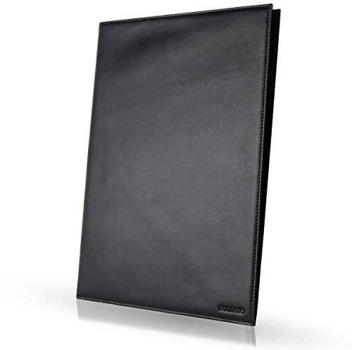 BULLAZO Documento Classic – Edle A4 Business Konferenzmappe Dokumentenmappe aus Leder an drei Seiten offen, Schwarz