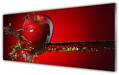Tulup Impression sur Verre de 125x50 cm - Image - Tableau - Photo décorative panoramique - Cuisine Pomme Eau