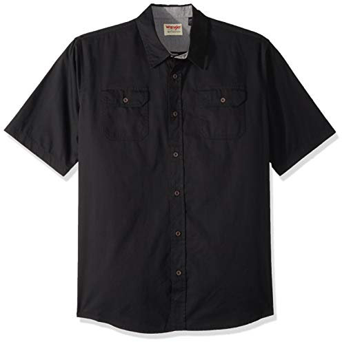 Wrangler Men's Short Sleeve Classic Woven Shirt Button, Caviar, XL Tall