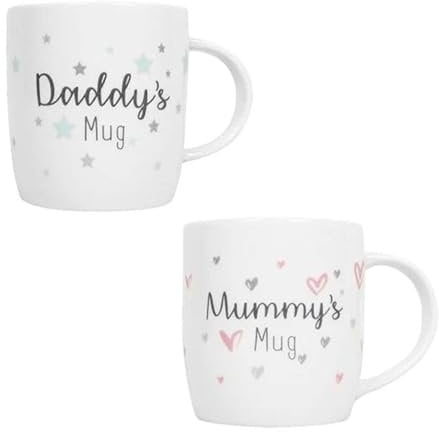 New Parents Mugs Mummy Daddy Newborn 12oz Mug New Bone China Mugs Luxury New Born Celebration Mug Set Set of 2 Mugs Home Kitchen Office