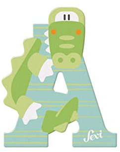 Sevi 83001 Tier Holzbuchstaben A - Alligator, Türbuchstaben für Kinderzimmer, ABC Lernspielzeug aus Holz, pädagogisches Spielzeug für Kinder ab 3 Jahren, Buchstabe Tiere sortiert, Rosa / Gelb / Blau
