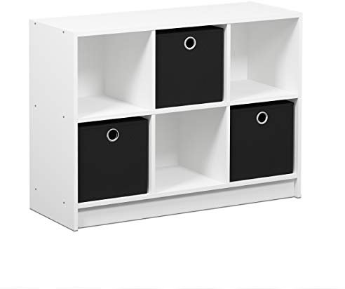 Furinno Basic 3x2 Bookcase Storage w/Bins, White/Black