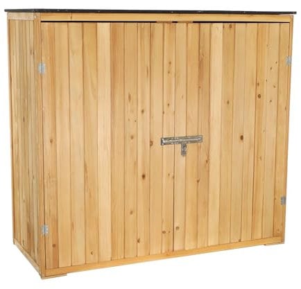 Wiltec Gartenhaus mit Doppeltür in Naturfarbe Holz 136 x 58 x 127 cm Gerätehaus für den Garten Geräteschuppen Gartenschrank Geräteschrank