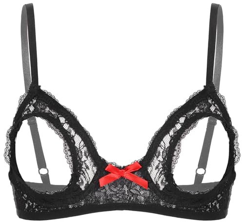YiZYiF Reggiseno Aperto da Donna Bikini Bra Brasiliana in Pizzo Push Up Babydoll Lingerie Anello Aperto Prospettiva Reggiseno Senza Ferretto Non Imbottitura Underwear Nero A M
