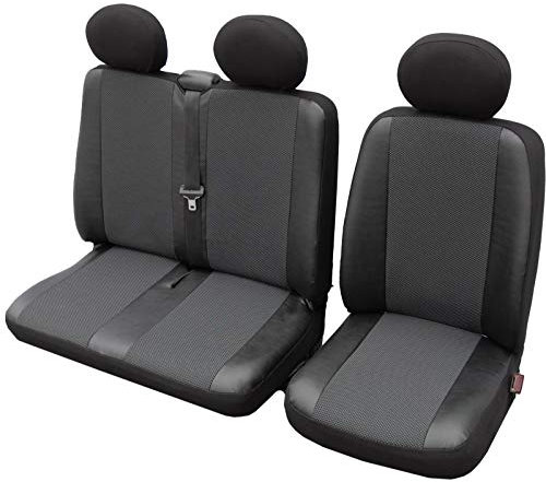 BUSElegance Autositzbezüge Sitzbezüge Universal Elegance Grau/Schwarz Polyester mit Kunstleder Sitzbezug Fahrersitz + 2er Beifahrersitzbank Schonbezüge