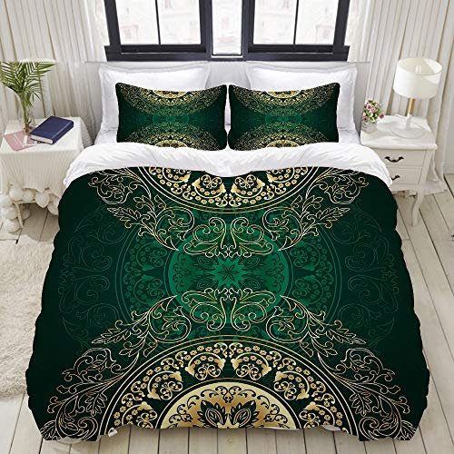 NANITHG Microfaser Bettwäsche-Set,Retro orientalische Mandala-Art-Blumenkreis-Antike wirbelt Muster,Luxus Trendy Quilt Bettwäsche Set.135 x 200 cm.