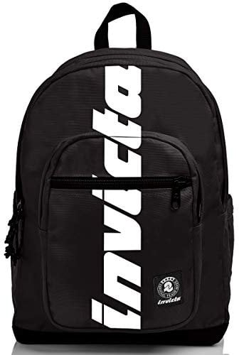 RUCKSACK JELEK INVICTA LOGO aus nachhaltigem Stoff, Backpack mit Trinkflaschenfach, Laptopfach, Extra Platz - 38 LT - Unisex, für Schule, Sport und Freizeit, italienisches Design, schwarz