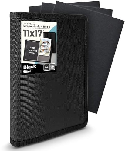Dunwell Art Portfolio 28 x 43 cm (schwarz 1 Pack) große Mappe für Kunstwerke Kunstmappe hat 24 Taschen Display 48 Seiten KunstwerkAufbewahrung PortfolioPräsentationsbuch mit transparenten Hüllen
