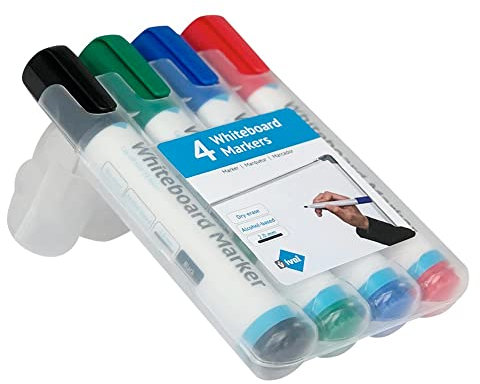 Vivol Whiteboard Marker Set 4 Stück - Dry Safe - Non Permanent - Schwarz Rot Grün und Blau