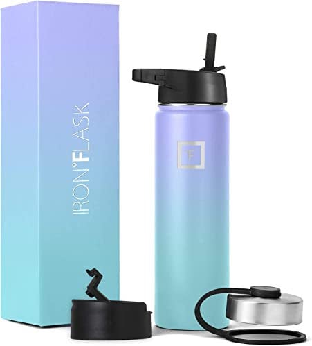 Metal Water Bottle with Straw Lid - 650ml 3 Lids - Stainless Steel Double-Walled Insulated Vacuum Leakproof - Sports Gym Camping Hiking Hydration School Kids