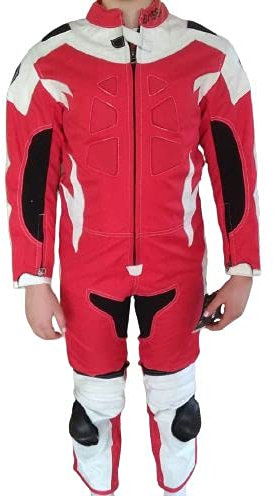 BI ESSE - Minimotorrad-Anzug für Kinder, aus Leder und Stoff, professionell, mit CE-Protektoren, rot / weiß, 3XL (14-15 anni)