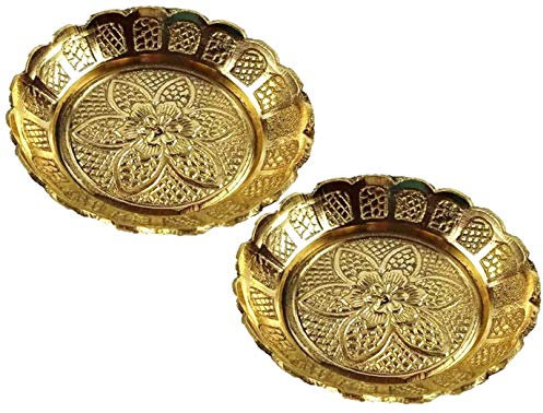 Purpledip Katori - Juego de 2 platos de latón para puja pequeños, 7,6 cm, 12240
