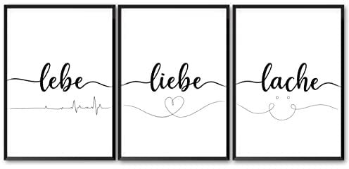 Wanddeko Poster Set Lebe Liebe Lache DIN A4 moderne Wandbilder mit Sprüchen Wanddeko für Wohnzimmer/Schlafzimmer/Küche Dekoration Geschenkideen S&N® Handmade - ohne Rahmen