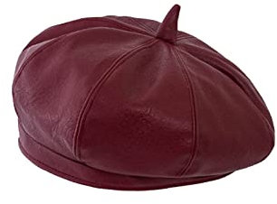 Wintermütze, Baskenmütze, einfarbig, Kunstleder, ohne Krempe, französische Damen-Barettmütze für Party, weinrot,