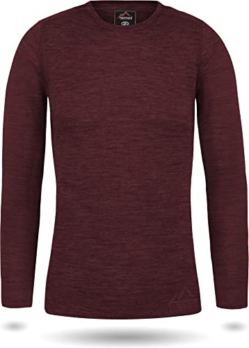 normani Damen Merino Unterhemd Langarmshirt Pullover Ski-Unterwäsche Rundhals - 100% Merinowolle Farbe Rot Größe XL