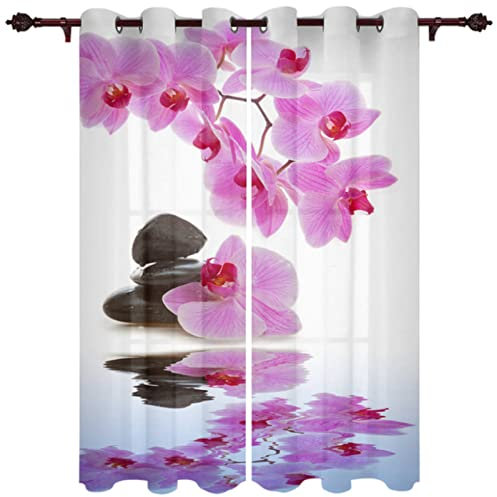 Verdunklungsgardine Zen Orchidee Stein Auf Wasser:Gardinen mit Schlaufen Vorhänge Polyester Vorhang Wohnzimmer Schlafzimmer Küche 2Er-Set 140x250cm