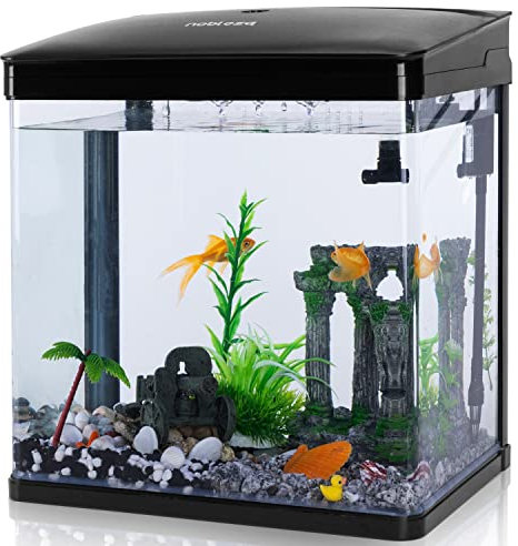 Nobleza - 14L Mini Aquarium Komplettset, Nano Aquarium Stabiles Einsteigerbecken mit LED-Beleuchtung und Eingebautem Filtersystem, für Fisch, Schwarz