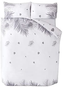 Rapport Home Furnishings Tropics Palm Tree Leaves Reversible Duvet Cover Set Bedding Set (Single, Grey)