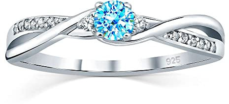 SILVEGO Damen Ring aus 925 Sterling Silber mit echtem blauem Topas Swiss und Brilliance Zirconia