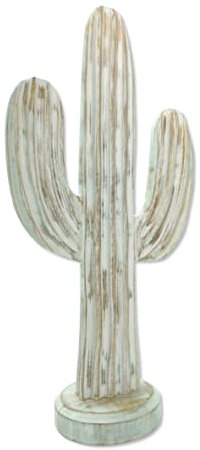 Holz Skulptur Kaktus 20 x 41cm weiß-braun Dekofigur Tisch-Deko Holzkaktus Figur