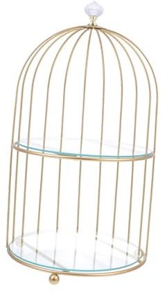 Operitacx Golden Birdcage Cake Stand: Elegant 2 Tier Metal Dessert Display Tray - Ideal for Cupcakes, Sweets, and Afternoon Tea Parties