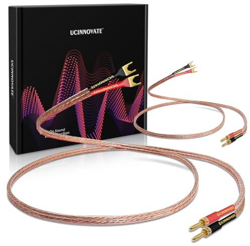 UCINNOVATE 2 Pack 2m HiFi Speaker Wire Cable with Gold-Plated Banana Plugs, Speaker Jumper to Spade Plugs, 13 AWG Audiophile Grade, Black, Indoor Use, Compatible with Speakers