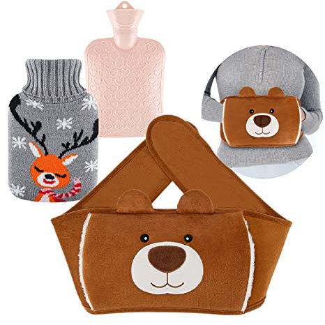 3 in 1 Wärmflasche zum umbinden, Wärmflaschengürtel tier mit weichem Plüsch Hand Taillenwärmer Abdeckung, Wärmbeutel aus gummi für Hals und Schulter, Rücken, Beine, Taillenwärmung