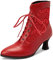 COOLCEPT Damen Vintage Viktorianische Stiefel Schnüren Knöchel Stiefel Almond Toe Red Große 43