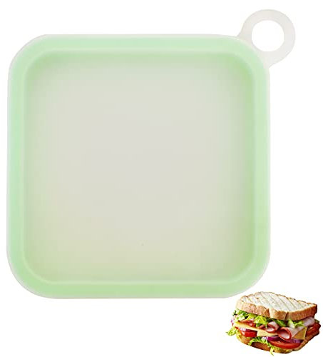 Zimoer Fundas Sandwich Silicona 15,5 * 15,5 * 2,5CM,Fiambrera Sandwichera, Contenedor Sandwich, Caja para Sandwich, Bocadillo Box,Reutilizable, Portátil, para Colgar,Transparente