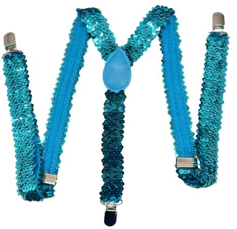 CHENGZI Herren und Damen Pailletten Hosenträger Elastische Y Rücken Strapse Hosenträger Erwachsene Strap Starke Clips Kostüm Zubehör, blau, Einheitsgröße