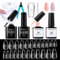 Gelike ec Kit Capsule per unghie americane - 6 in 1Colla per unghie e top coat, 240 pezzi di tips per unghie in gel morbido, 2 pezzi di smalto per unghie, taglierina e lampada per timbri per unghie