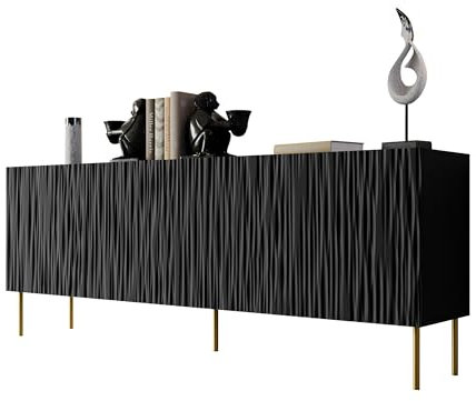 Mirjan24 Kommode 190 Jaseb mit 8 Fächer und 4 Türen, Griffloses Öffnungssystem, Anrichte, Türkommode, Mehrzweckschrank, Wohnzimmerschrank, Schlafzimmer, Sideboard (Schwarz)