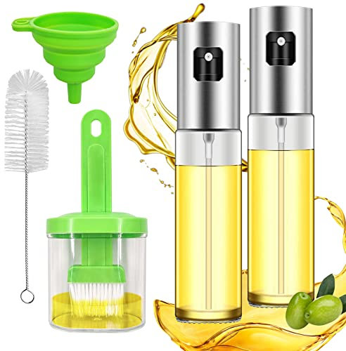 Daily Treasures 2Pack Oil Sprayer Dispenser with Silicone Funnel and Cleaning Brush-Transparent Mist Bottle for Air Fryer, Kitchen, Cooking, Salad, Baking, BBQ, 100ml