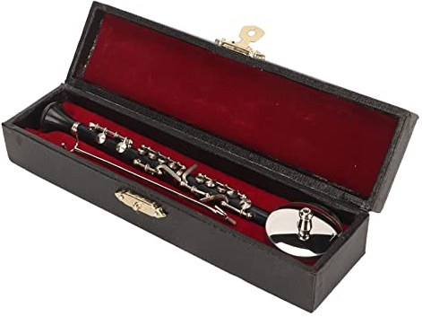 Miniatur Klarinette mit Ständer und Koffer, Miniatur Klarinette Modell mit Box, Klarinetten Musik, Mini Musikinstrument, Puppenhaus Modell, Ornament, 6,3 Zoll