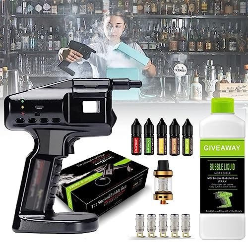 QJJML Cocktail Smoker Flavour Blaster, mit 5 x 10 ml Öl & 300 ml Seifenblasenflüssigkeit, Rauchtank, USB-Ladekabel, Rauchaufguss für Cocktails und Getränke