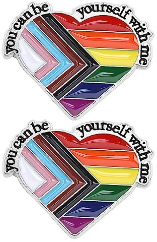 YINETTECH 2 pièces broche LGBT fierté épinglette gay insigne vêtements décoration pour sacs à dos T-Shirts vestes pulls jupes chapeaux accessoires, You Can Be Yourself with Me, Zinc, Pas de gemme