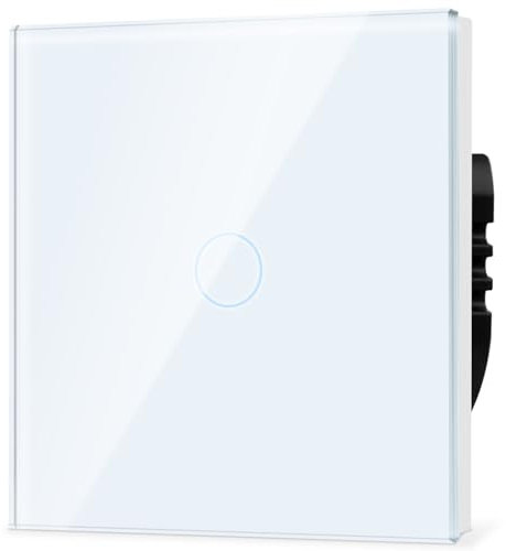 TAWOIA Normaler Lichtschalter, Wandlichtschalter, Standard 110 V-240 V, 86 x 86 mm Gehärtete Kristallplatte mit LED Hintergrundbeleuchtung 1 Fach 2 Weg Touch Lichtschalter,1000W,Weiß