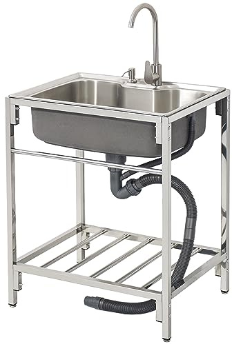 Spülbecken Edelstahl mit Schlauchanschluß Waschtisch Camping Spülbecken mit Wasserhahn und 1 Abflussrohr für Küche Werkstatt Bauernhaus Verpflegung