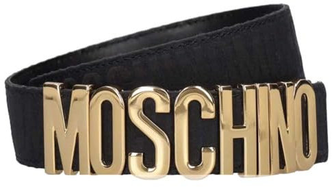 MOSCHINO Couture Gürtel aus schwarzem Stoff mit goldfarbenem galvanischem Logo, Größe 44, Schwarz , 38