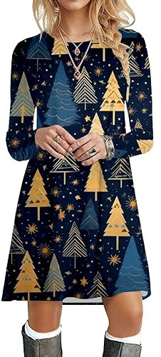 WVONIF Robe Noel Femme Verte Robe Boheme Femme Chic Robe Femme Longue Ete Robe Hawaienne Robe Imprimée À Manches Cinq-Quarts Et Laçage pour Femmes Robe De Soirée Longue Femme