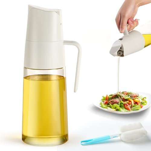 FRIBERG Aceitera, dispensador de aceite, 600ml,Botella De Cristal Para Aceitera Antigoteo,aceitera y vinagrera Con Tapón De Gravedad,para Cocinar, Asar, Freír, Ensaladas, Hornear(color blanco)