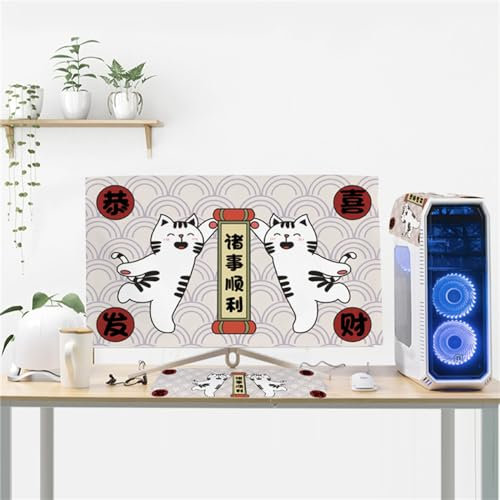 Hixingo 3 Pieces Set Computer Dirt-proof Cover, Desktop PC Dust Cover Protector Computer Screen Display Protective for 19-32 inch PC, Desktop and TV (Happy New Year,19 inches)