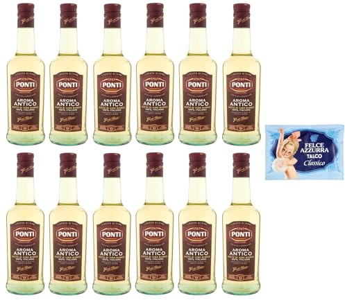 12er-Pack Ponti Weißweinessig,Aroma Antico Aceto di Vino Bianco,100% Italienischer Essig,500ml Glasflasche + 1er-Pack Kostenlos Felce Azzurra Talkumpuder, 100g-Beutel