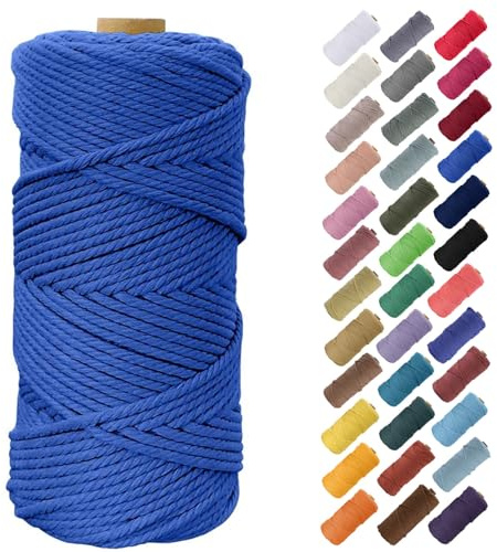 Binwat Spago in cotone naturale spesso, 5 mm x 100 m, per lavori fai da te, filo ritorto, spago di cotone per appendere alla parete, ganci per piante, lavori a maglia, progetti decorativi (blu reale)