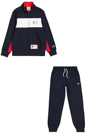 Champion Legacy Retro Sport B (306861) – Ultraleichter, weicher, kompakter Powerblend-Fleece-Trainingsanzug mit hohem Kragen, Marineblau/Weiß (NNY/WHT), 7–8 Jahre (S), Jungen HW24