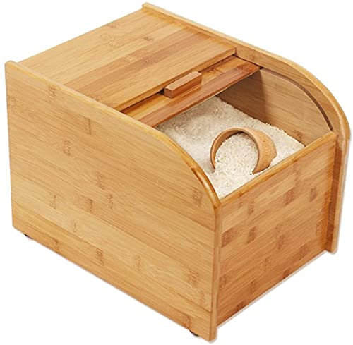Wooden Rice Container Storage 5-15KG,Sealed Kitchen Food Container Grain Dispenser with Measuring Cup,for Rice,Cereal,Flour,Dry Food-15kg