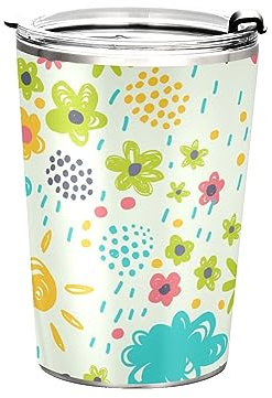 Anticsao Cartoon Spring Pattern Tumbler with Lid and Straw, Insulated Stainless Steel Tumbler Cup, Double Walled Travel Coffee Mug Thermal Vacuum Cups for Hot & Cold Drinks 12oz