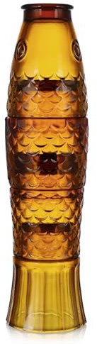 BIMUYI Stackable Glassware Tumblers, Fish Shaped Drinking Glasses, Decorative Water Cups (Amber)